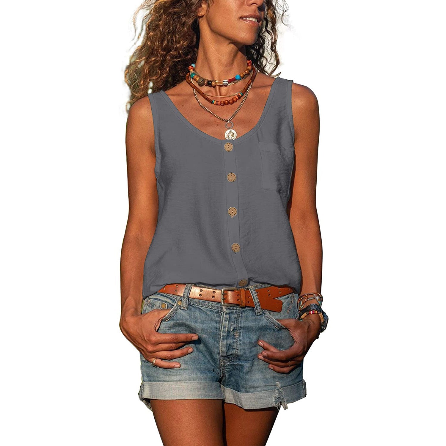Kvinders Tanktop Ibiza-Stil Åndbar Bomuld-1