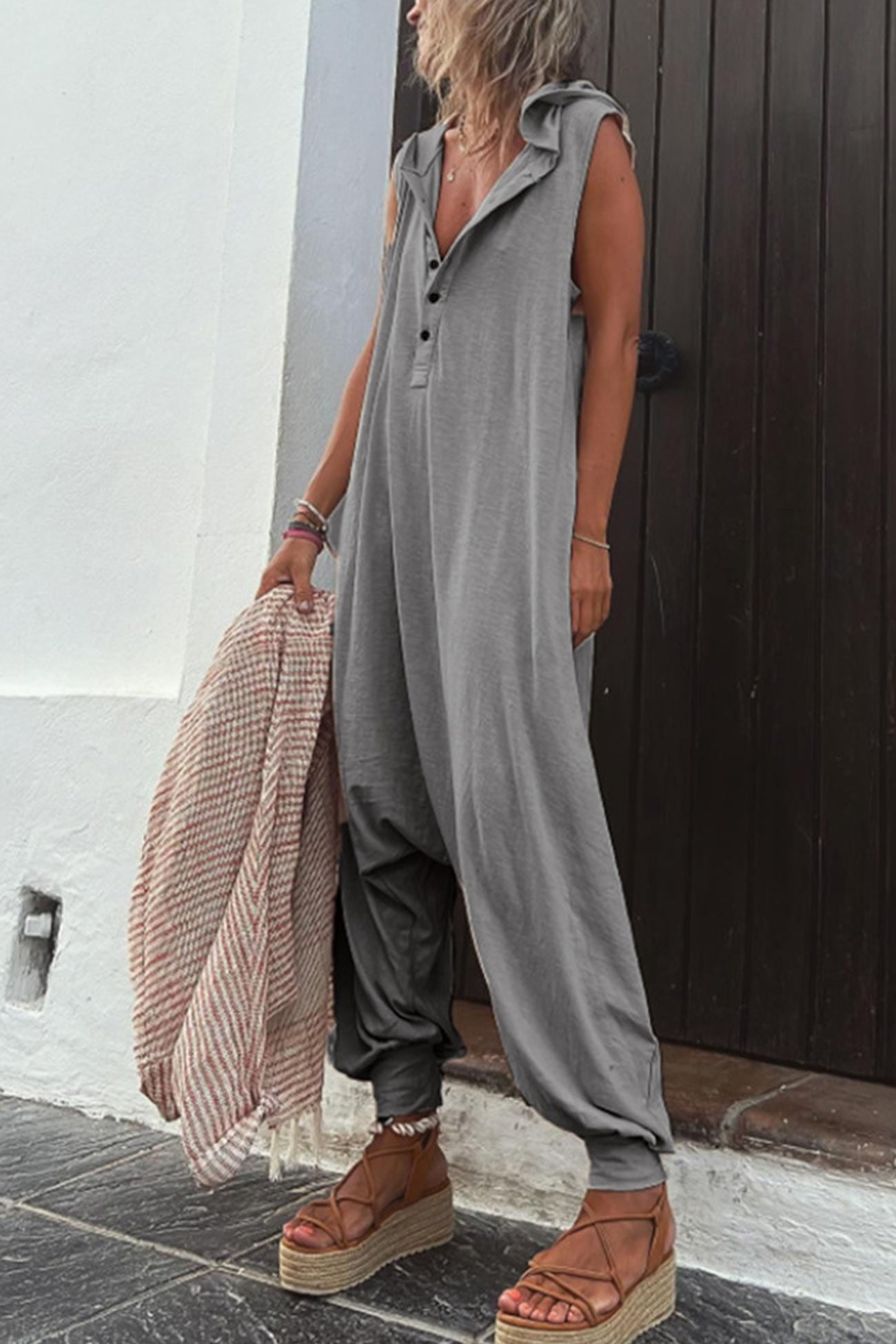 Kvinders Jumpsuit Casual Hætte 100% Bomuld-5
