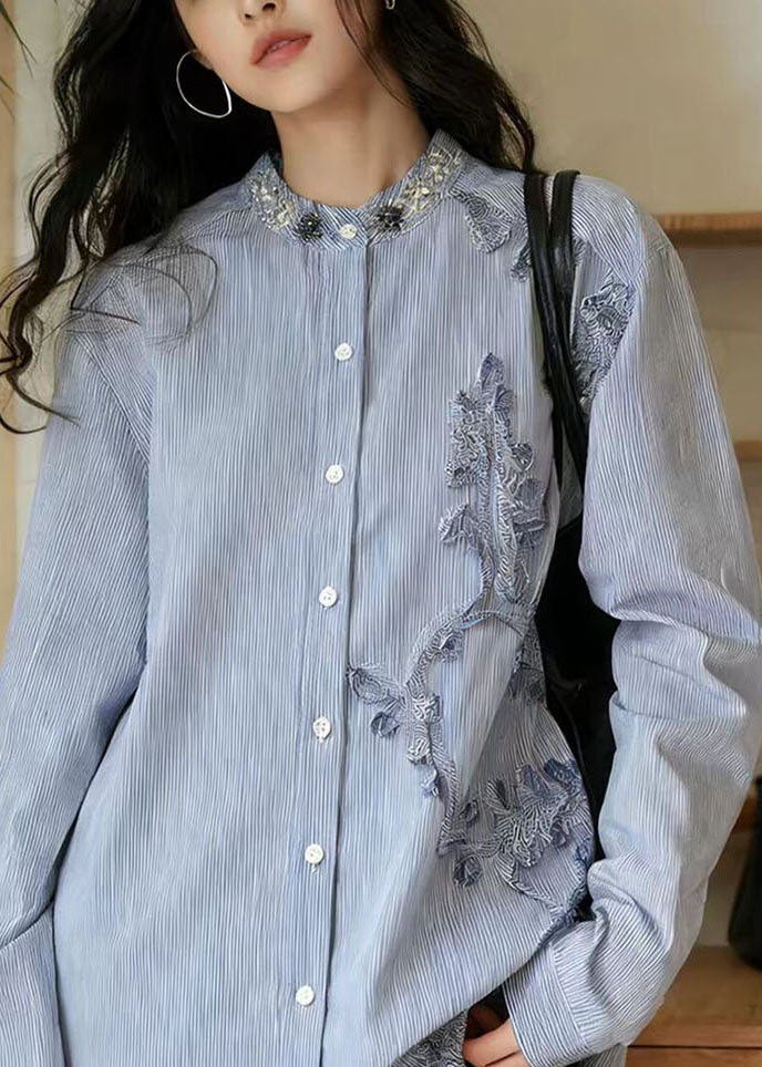 Skjortebluse Dame Boheme Stil med Perle- og Stribedetaljer 1