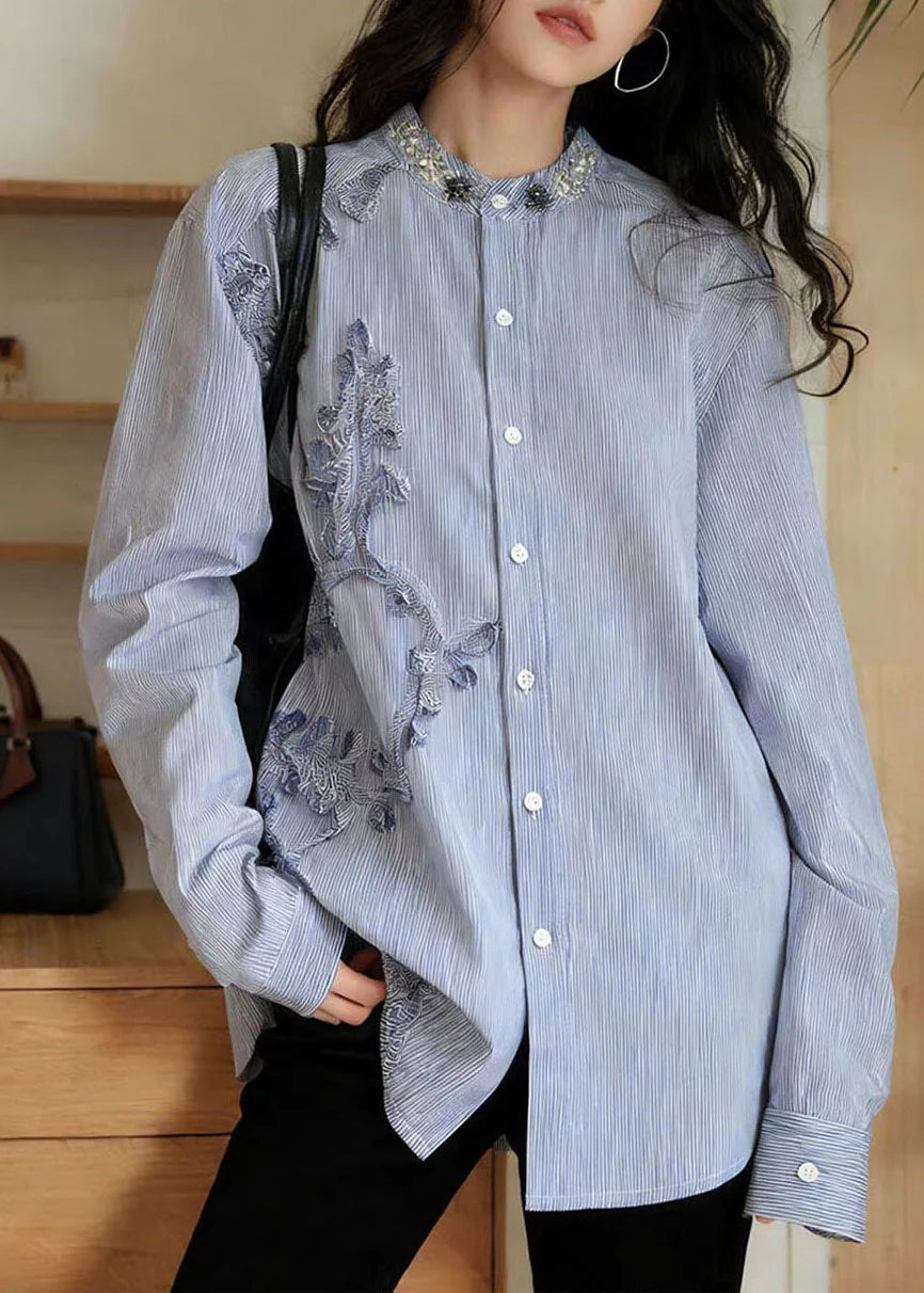 Skjortebluse Dame Boheme Stil med Perle- og Stribedetaljer 2