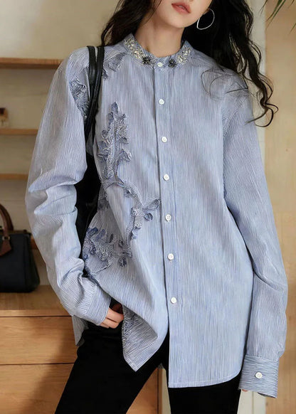 Skjortebluse Dame Boheme Stil med Perle- og Stribedetaljer 2