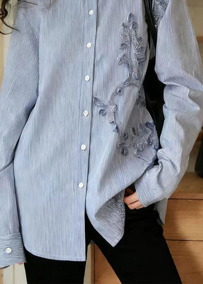 Skjortebluse Dame Boheme Stil med Perle- og Stribedetaljer 3