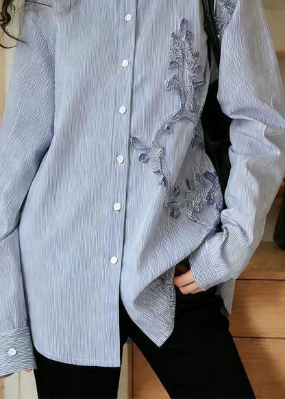 Skjortebluse Dame Boheme Stil med Perle- og Stribedetaljer 3