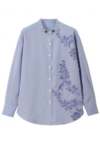 Skjortebluse Dame Boheme Stil med Perle- og Stribedetaljer 4