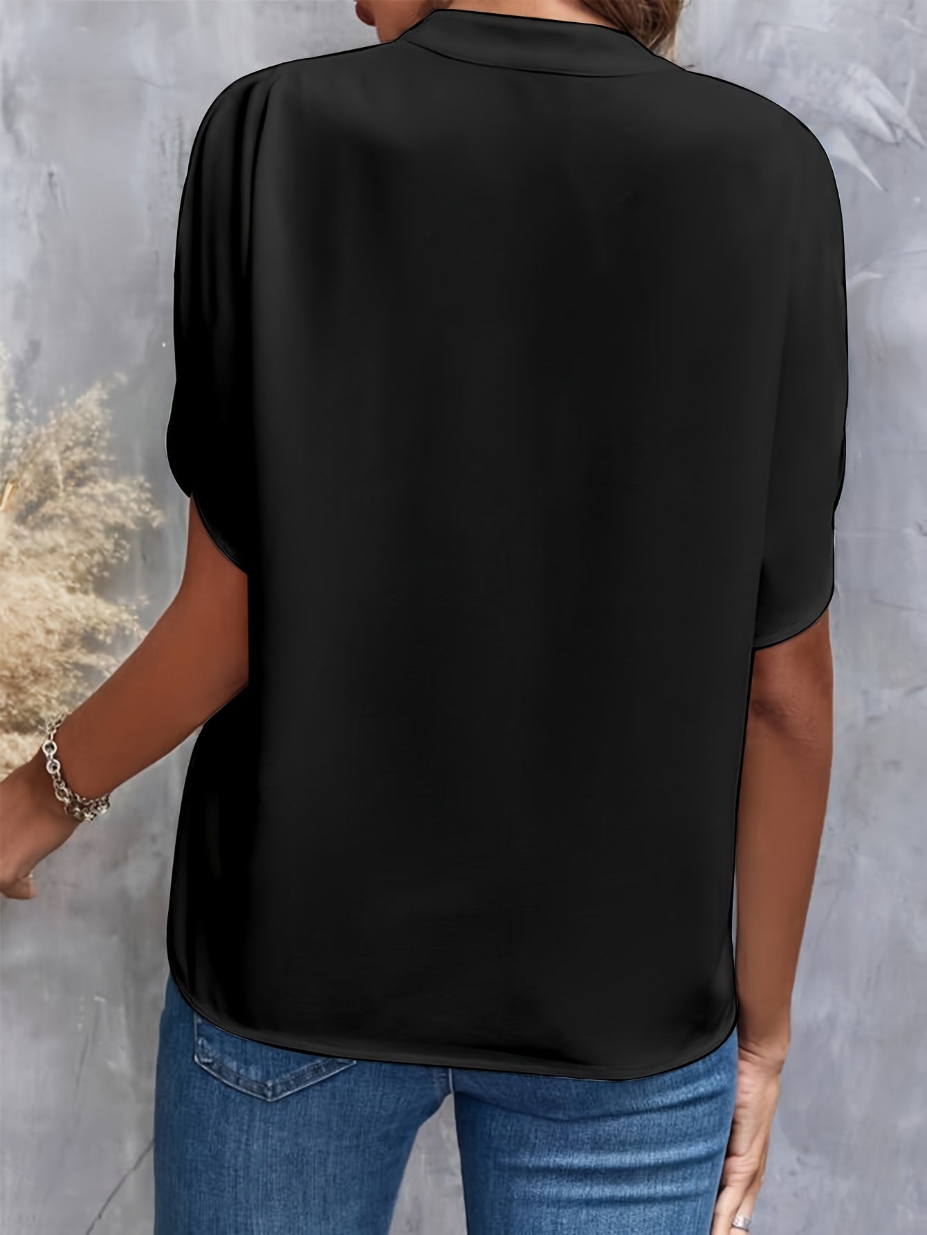 Skjortebluse Dame Casual Split V-Hals Viskose Polyester 4