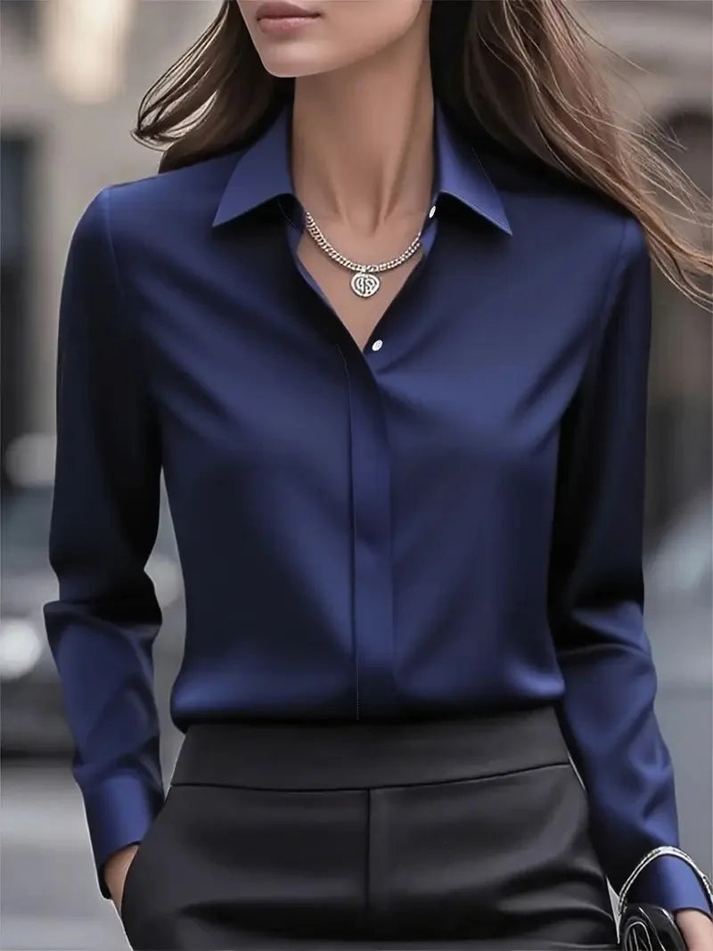 Skjortebluse Dame Langærmet Med Knapper Casual 3