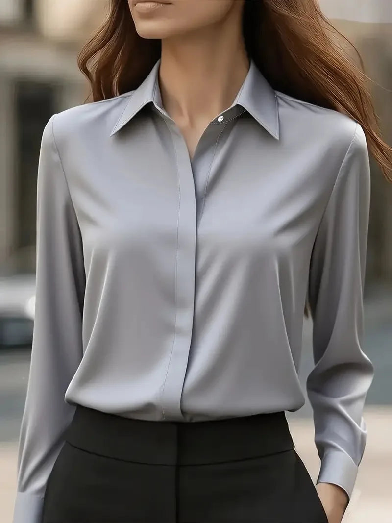 Skjortebluse Dame Langærmet Med Knapper Casual 4