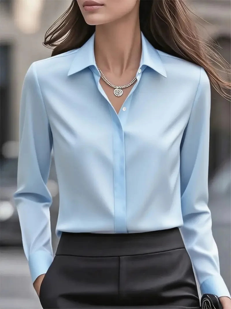 Skjortebluse Dame Langærmet Med Knapper Casual 7