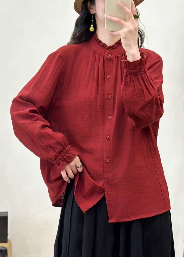 Skjortebluse Dame Løs med Flæser 1