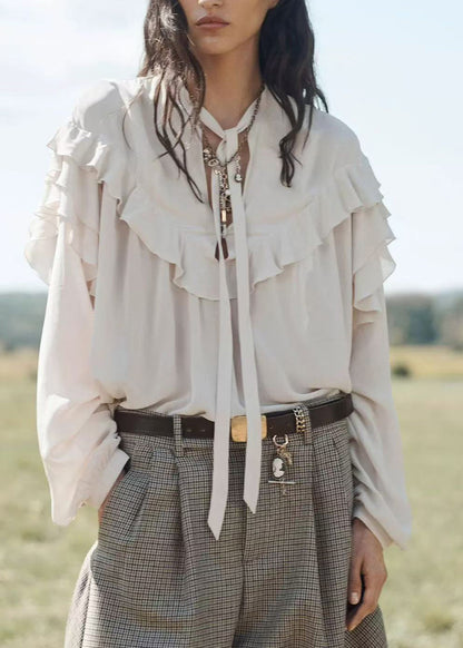 Skjortebluse Dame Oversized med Flæser og Lange Ærmer 0