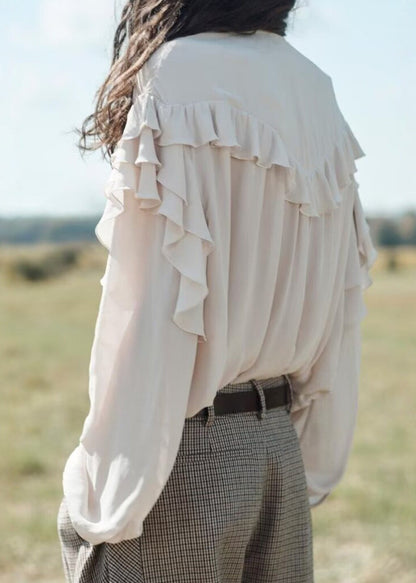 Skjortebluse Dame Oversized med Flæser og Lange Ærmer 2