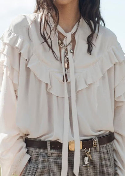 Skjortebluse Dame Oversized med Flæser og Lange Ærmer 3