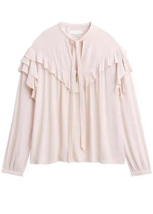 Skjortebluse Dame Oversized med Flæser og Lange Ærmer 4