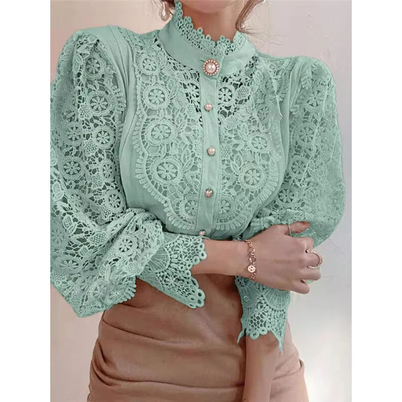 Skjortebluse Dame med Krave og Lange Ærmer, Stilfuld og Komfortabel Design 1