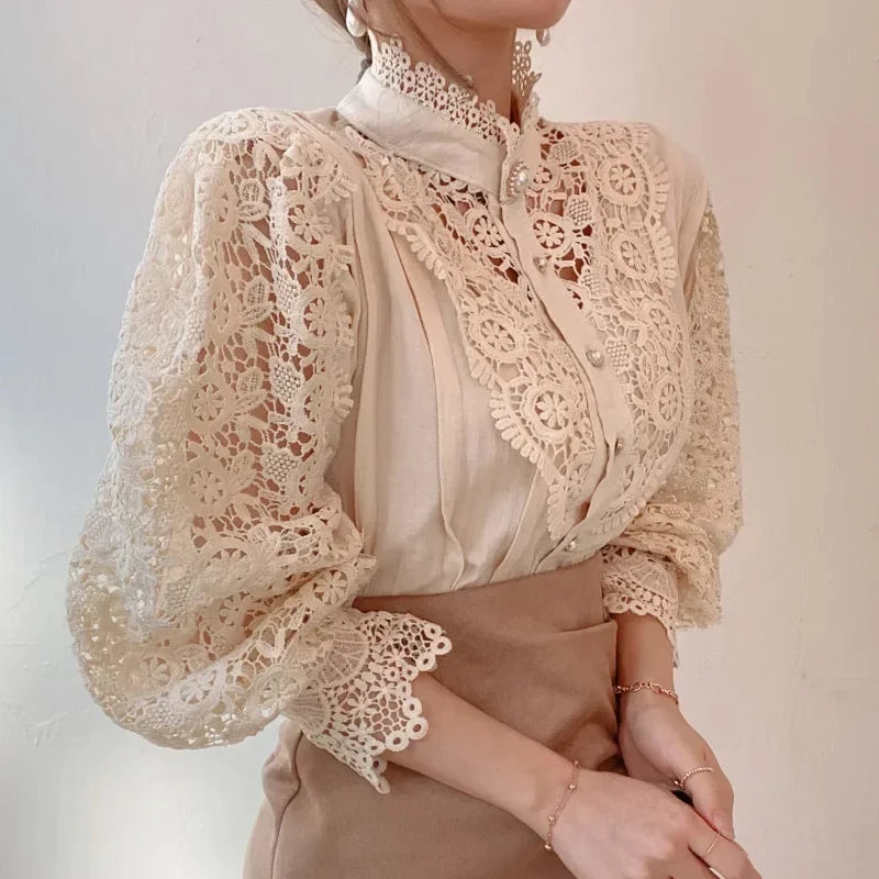 Skjortebluse Dame med Krave og Lange Ærmer, Stilfuld og Komfortabel Design 4