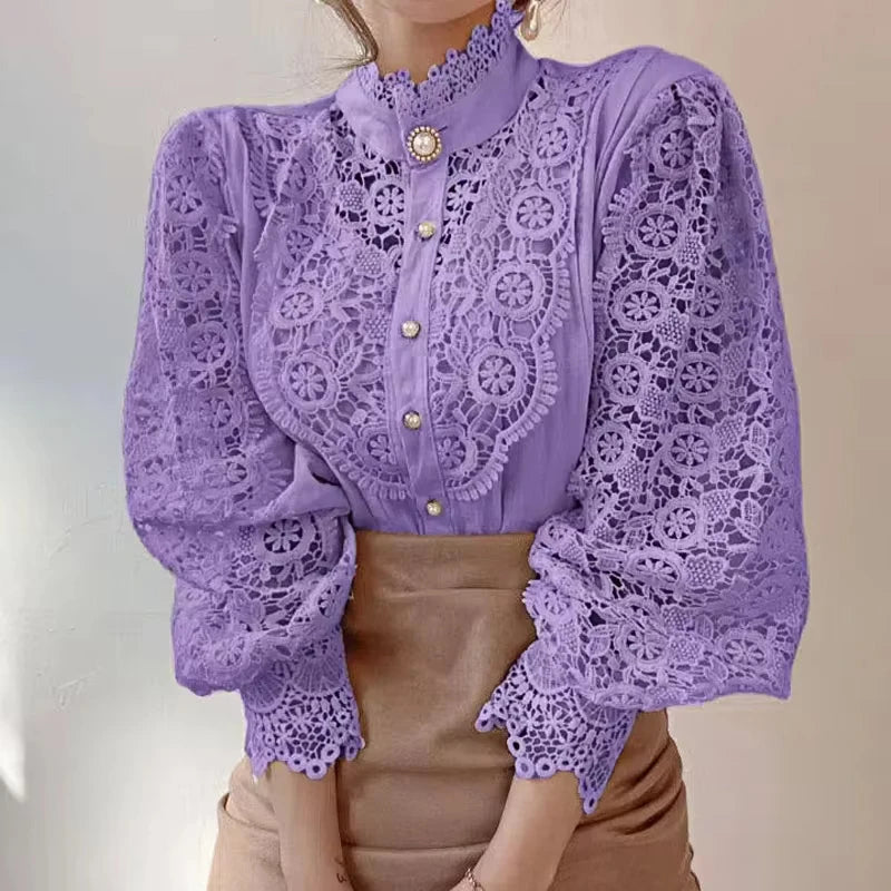 Skjortebluse Dame med Krave og Lange Ærmer, Stilfuld og Komfortabel Design 5