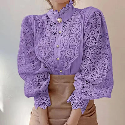 Skjortebluse Dame med Krave og Lange Ærmer, Stilfuld og Komfortabel Design 5