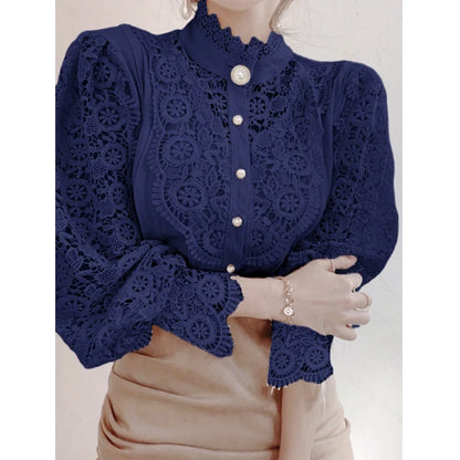 Skjortebluse Dame med Krave og Lange Ærmer, Stilfuld og Komfortabel Design 8