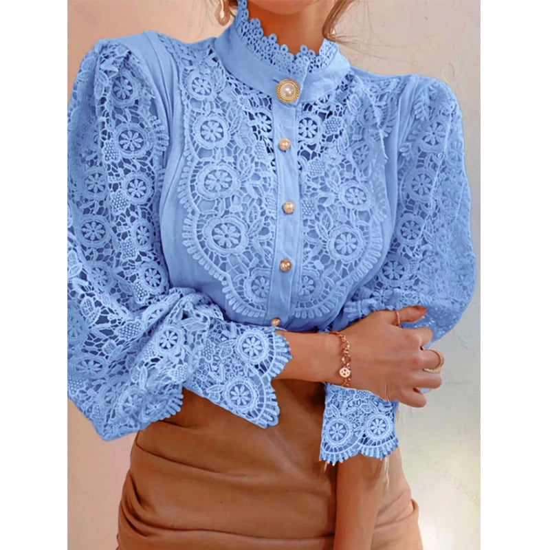 Skjortebluse Dame med Krave og Lange Ærmer, Stilfuld og Komfortabel Design 9