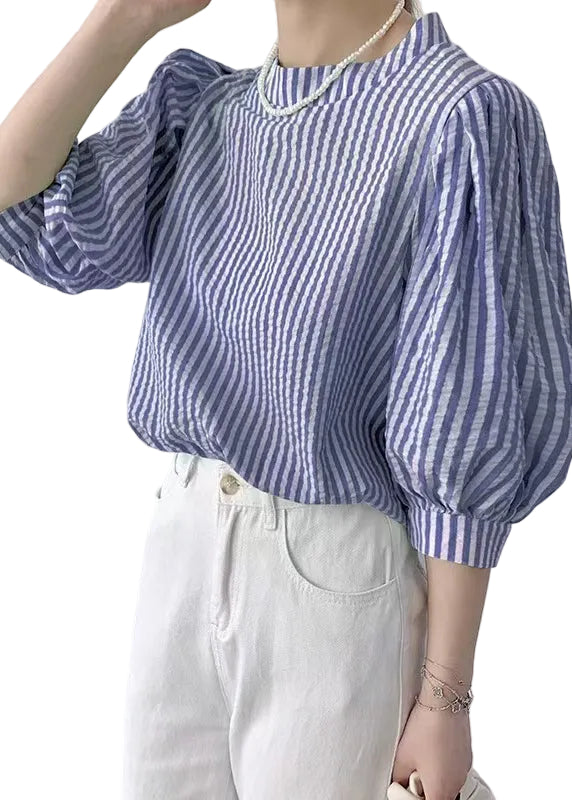 Skjortebluse Dame med Striber og Puffærmer - Afslappet Stil 0