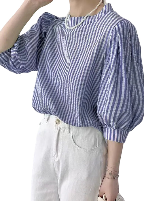 Skjortebluse Dame med Striber og Puffærmer - Afslappet Stil 0