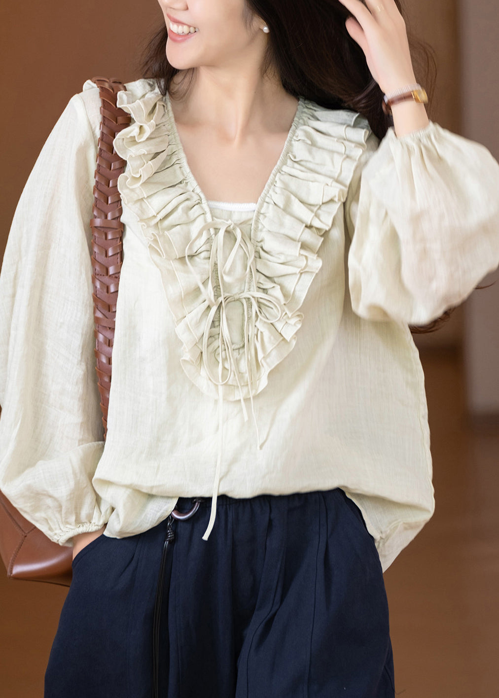Skjortebluser Dame V-hals Patchwork Design 1