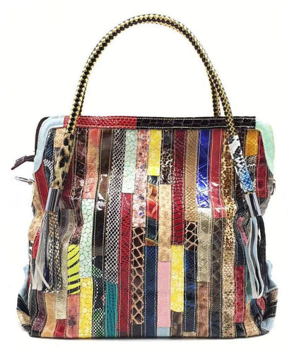 Tote Håndtaske med Slangeprint og Patchwork Design 1