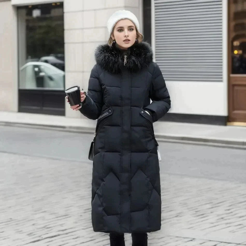 Uldfrakke Dame Med Stilfuldt Design Og Imitation Pels Detaljer 1