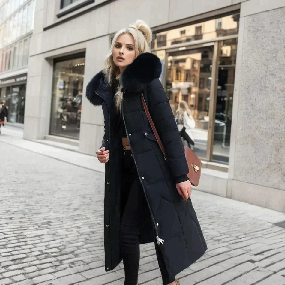 Uldfrakke Dame Med Stilfuldt Design Og Imitation Pels Detaljer 5