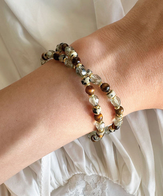 Unisex Armbånd med Tigerøje Perler og Glasperler 0
