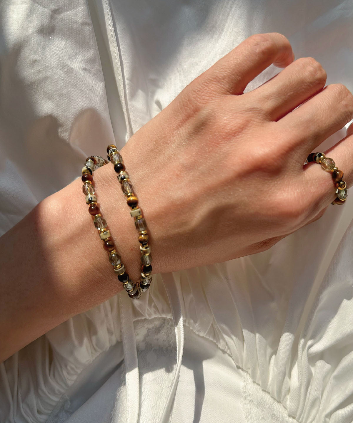Unisex Armbånd med Tigerøje Perler og Glasperler 1