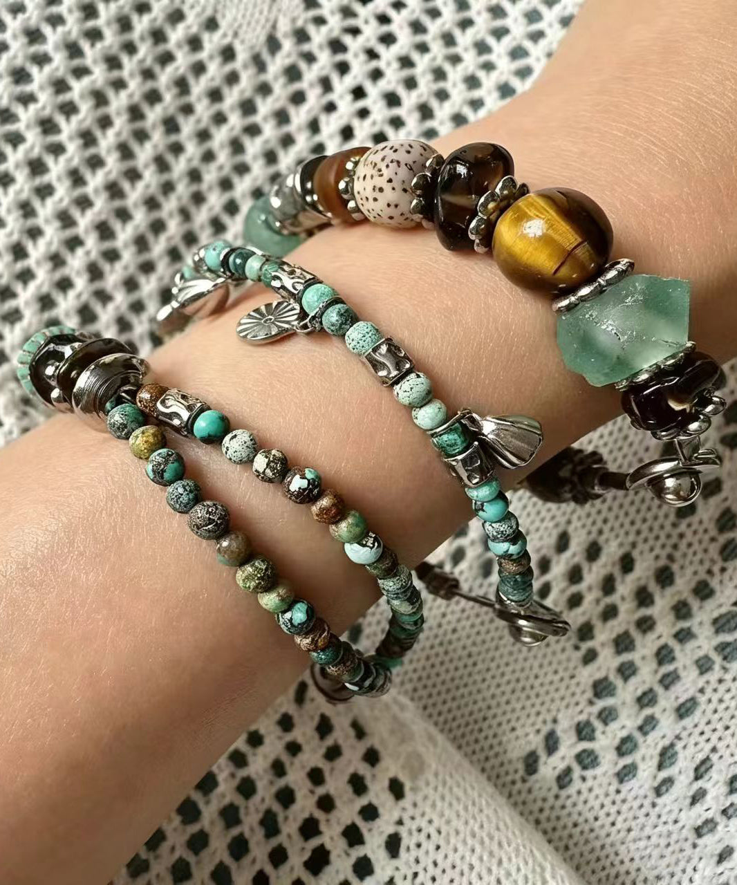 Unisex Armbåndsæt Flerfarvet Glasperledesign Tre Dele 0