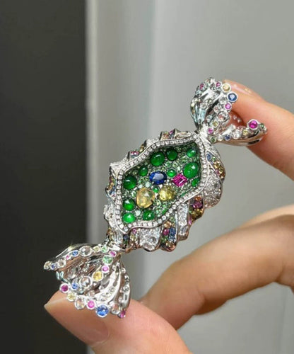 Unisex Broche med Grønne Legeret Zirkon Detaljer 2