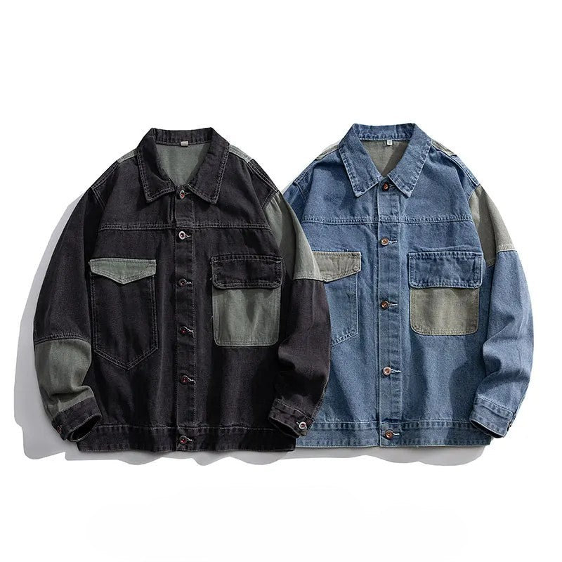 Unisex Denimjakke Geometrisk Design Boxy Trucker Style 4