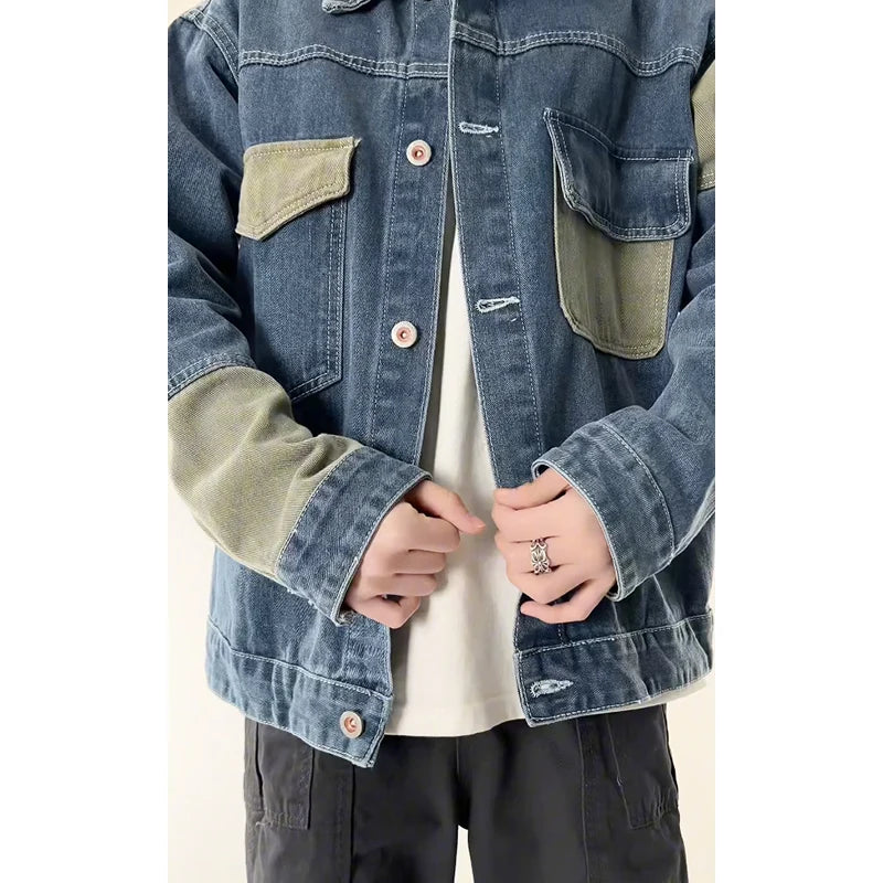 Unisex Denimjakke Geometrisk Design Boxy Trucker Style 5