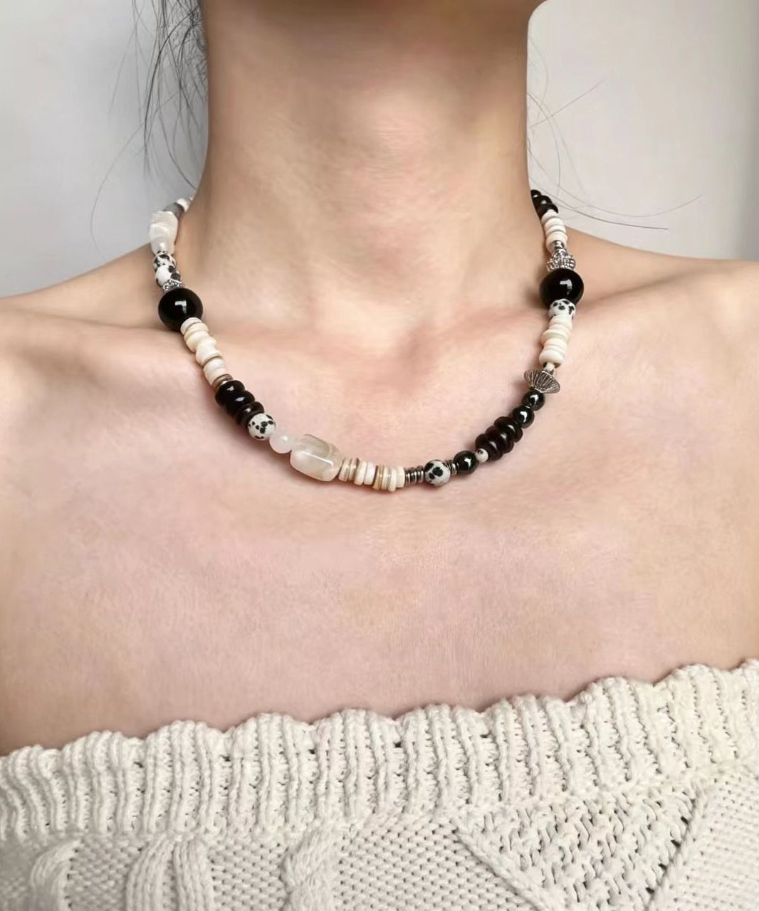 Unisex Halskæde Boho Stil med Naturlige Sten og Kokosskal Perler 3
