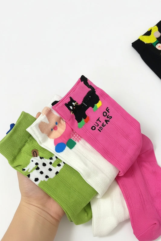 Unisex Mellemlægsstrømper Koreansk Stil Tegneserie 0
