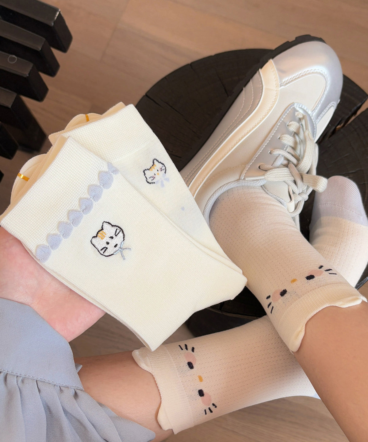 Unisex Mid Socks med Japansk Tegneserie Kattemotiv 2