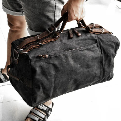 Unisex Rejsetaske Vokset Design Weekendtaske Med Justerbare Stroppper 0