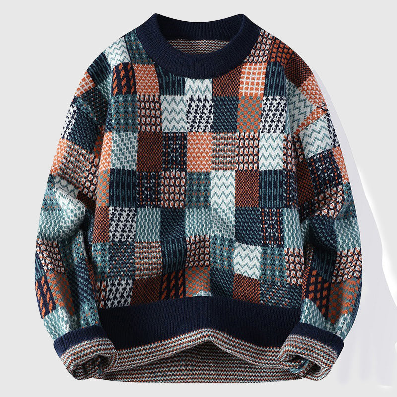 Unisex Striktrøje Farverigt Patchwork Design 1