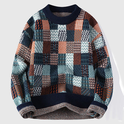 Unisex Striktrøje Farverigt Patchwork Design 1