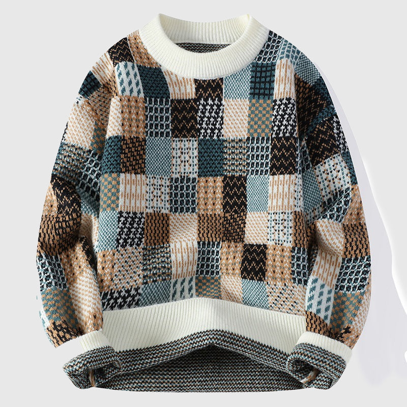 Unisex Striktrøje Farverigt Patchwork Design 2