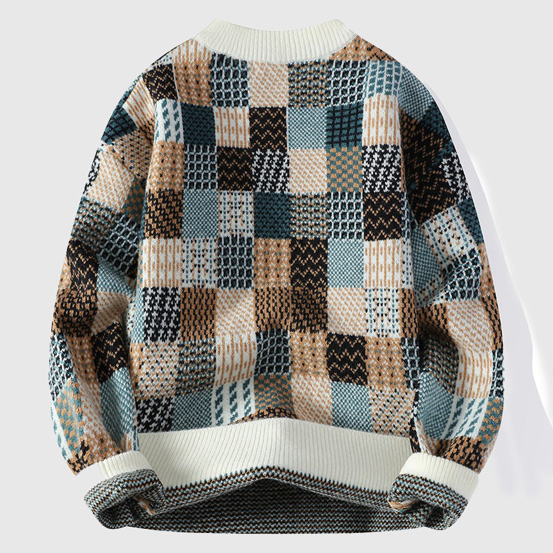 Unisex Striktrøje Farverigt Patchwork Design 3