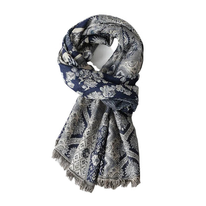 Unisex Tørklæde med Jacquard Mønster og Frynsede Kanter 0
