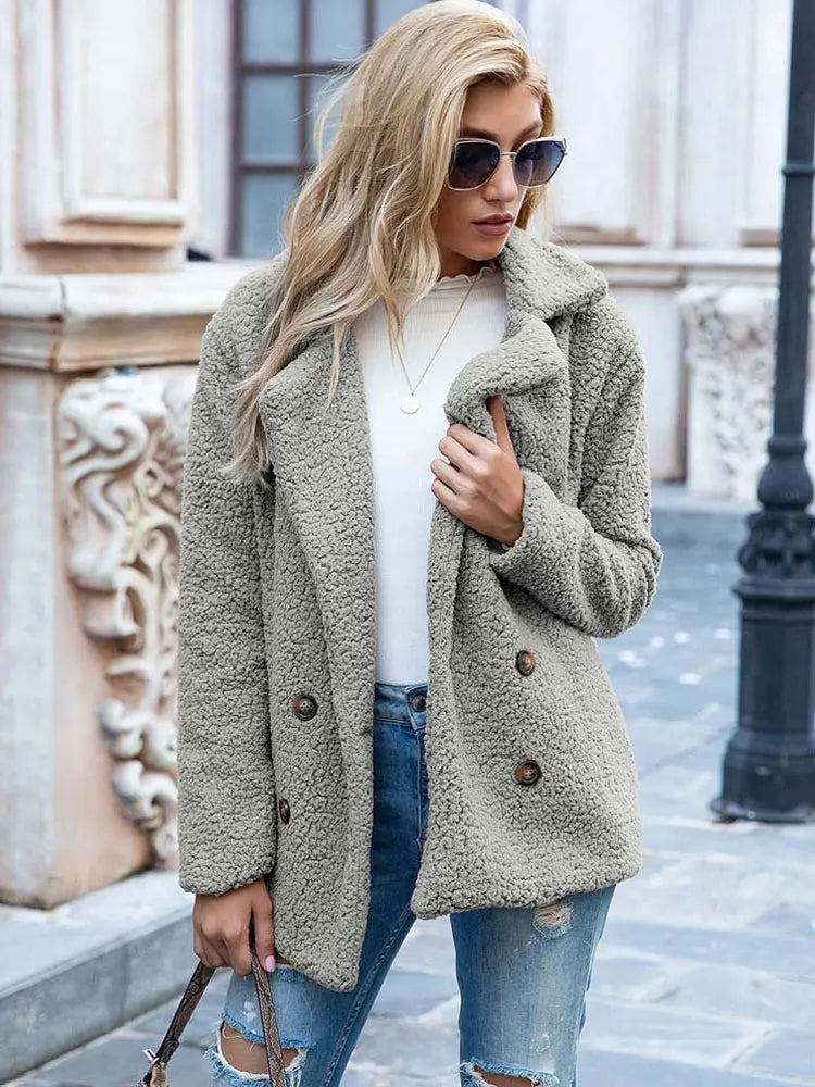 Varm Vinterjakke Dame Elegant Faux Fur 15