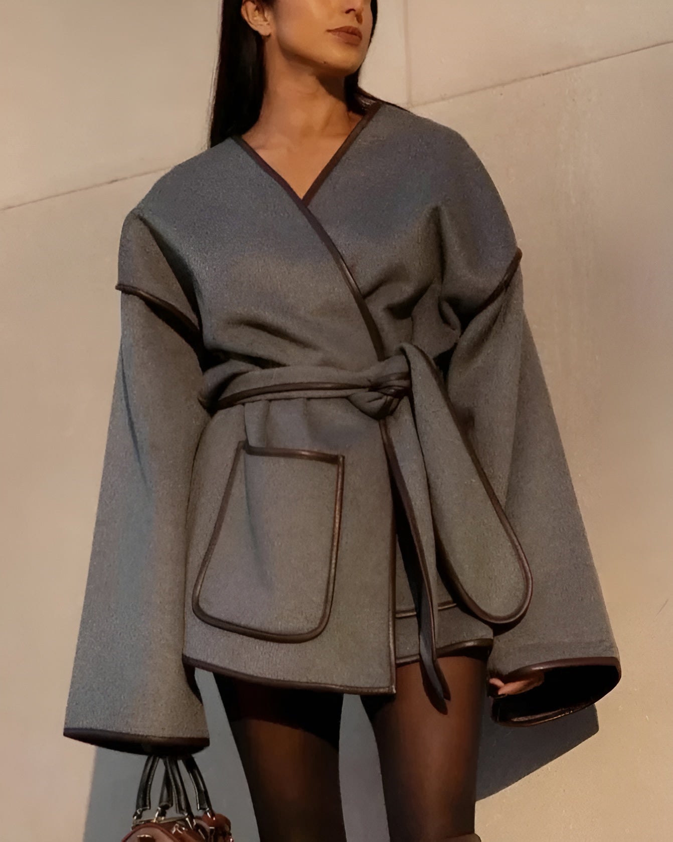 Vinterfrakke Dame Oversize Stribet Design 0