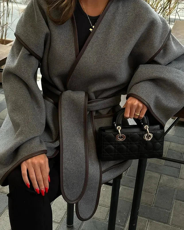 Vinterfrakke Dame Oversize Stribet Design 2