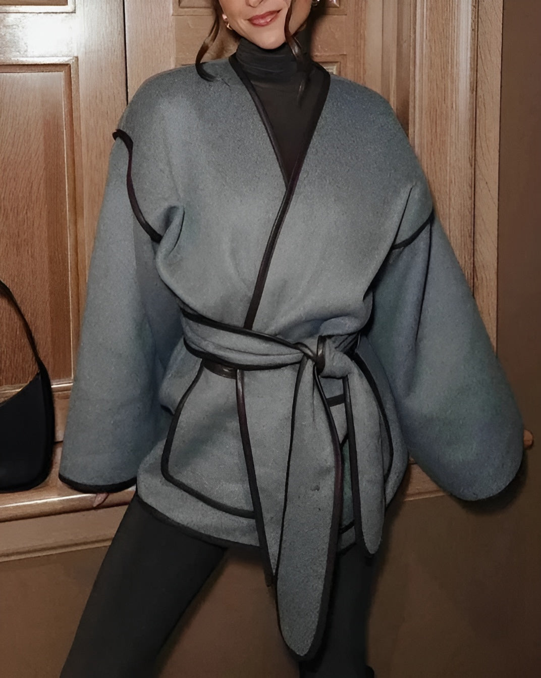 Vinterfrakke Dame Oversize Stribet Design 5