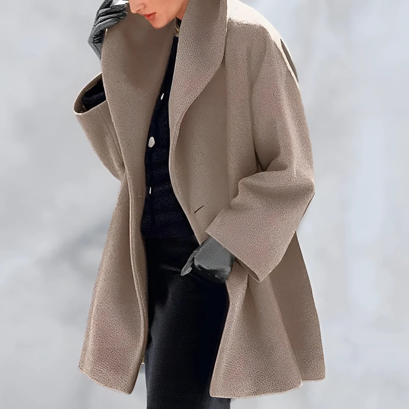 Vinterfrakke Dame Trench Stil Blødt Varmt Stof 1