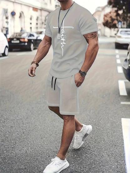 Herre Sommer Sæt T-shirt og Shorts Åndbart Bomuld-2